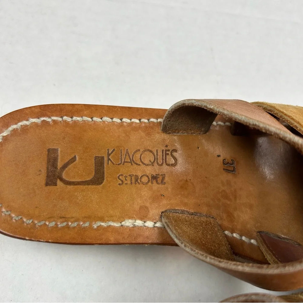 K.Jacques Gold and Tan Wedge Sandals